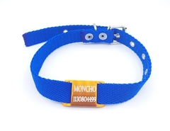Chapita Pasador anodizado naranja + collar 2cm azul - Medallas para Perros