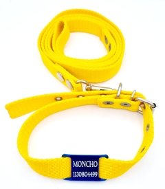 Chapita pasador para collares de 2cm de ancho azul + Collar + Correa Amarillas - comprar online