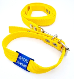 Chapita pasador para collares de 2cm de ancho azul + Collar + Correa Amarillas en internet