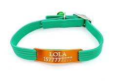 Chapita pasador de gatos anodizada color naranja + collar elastizado VERDE
