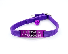 Chapita pasador de gatos anodizada color VIOLETA+ collar elastizado VIOLETA
