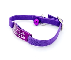 Chapita pasador de gatos anodizada color VIOLETA+ collar elastizado VIOLETA en internet