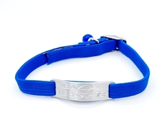 Chapita pasador de gatos natural+ Collar elastizado azul