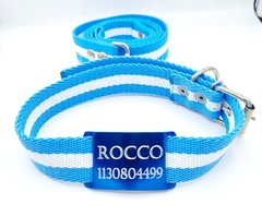 Chapita pasador para collares de 3cm de ancho Azul + Correa y Collar de Argentina - comprar online