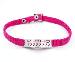 Chapita pasador para gatos + Collar reforzado fucsia