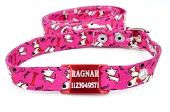 Chapita pasador para collares de 2cm de ancho + Collar + Correa estampado perrito