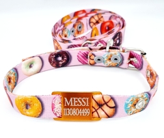 Chapita pasador para collares de 2cm de ancho + Collar + Correa estampado donas - comprar online