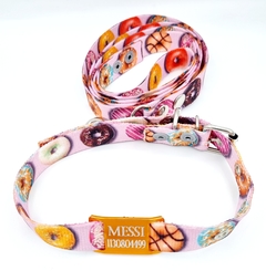 Chapita pasador para collares de 2cm de ancho + Collar + Correa estampado donas en internet