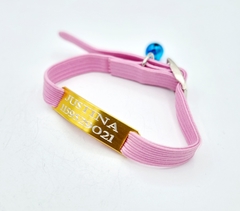 Chapita pasador de gatos dorada+ Collar elastizado rosa - Medallas para Perros