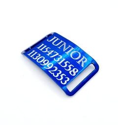 Chapita Pasador anodizado para collares de 3cm de ancho color azul + linea extra