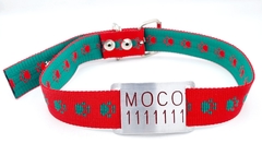 Chapita pasador para collares de 3cm de ancho rojo+ Collar HUELLA ROJO VERDE