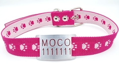 Chapita pasador para collares de 3cm de ancho rojo+ Collar HUELLA ROSA FUCSIA