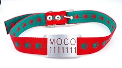 Chapita pasador para collares de 3cm de ancho rojo+ Collar HUELLA ROJO VERDE