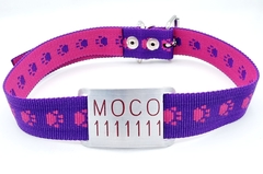 Chapita pasador para collares de 3cm de ancho rojo+ Collar HUELLA VIOLETA FUCSIA