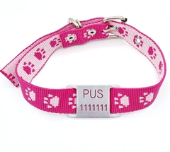 Chapita pasador para collares de 2cm de ancho + collar HUELLA ROSA FUCSIA