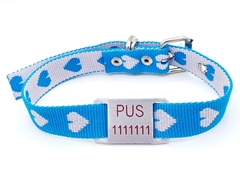 Chapita pasador para collares de 2cm de ancho + collar CORAZON CELESTE BLANCO - comprar online