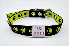Chapita pasador para collares de 2cm de ancho + collar HUELLA NEGRO VERDE M - comprar online