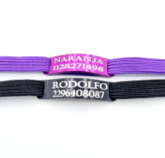 2 Combos Chapita Gato Color + Collar 1 Cm Elastizado VIOLETA NEGRO - Medallas para Perros