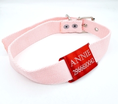 Chapita Pasador anodizado para collares de 3cm de ancho color Rojo + collar ROSA - Medallas para Perros