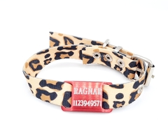 Chapita Perro Chico roja+ Collar Animal Print 2cm De Ancho