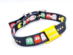 Chapita Perro Chico dorado+ Collar PACMAN 2cm De Ancho - Medallas para Perros
