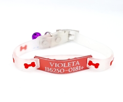 Chapita Pasador Gatos Rojo + Collar De Goma Huesito Rojo