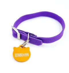 Chapita Para Gatos Con cara De Gato NARANJA + Collar elastizado 1cm - comprar online