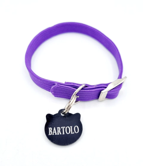 Chapita Para Gatos Con cara De Gato NEGRO + Collar elastizado 1cm