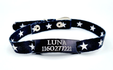 Chapita Gato Pasador Negro + Collar 1 Cm Estampado Star