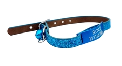 Chapita Gatos Aluminio+ Collar De 1 Cm Brillante Turquesa en internet