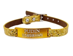 Chapita Gatos Aluminio+ Collar De 1 Cm Brillante DORADO