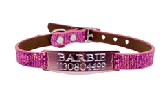 Chapita Gatos Aluminio+ Collar De 1 Cm Brillante Fucsia