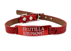 Chapita Gatos Aluminio+ Collar De 1 Cm Brillante Rojo