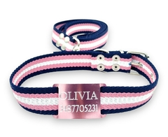 Chapitas Perros Pasador Rosa + Collar + Correa ELEGANTE De 3cm de ancho