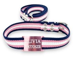 Chapitas Perros Pasador Rosa + Collar + Correa ELEGANTE De 3cm de ancho - tienda online