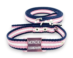 Chapitas Perros Pasador Rosa + collar + correa Elegante 2cm Ancho