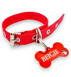 Chapita Perros Hueso Grande Color + Nombre Y Telefono + C ROJO 2CM - comprar online
