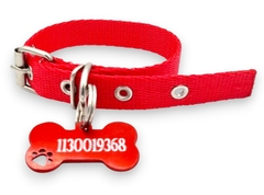 Imagen de Chapita Perros Hueso Grande Color + Nombre Y Telefono + C ROJO 2CM