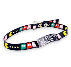 Chapita Gato Negro + Collar 1cm Estampado Pacman en internet