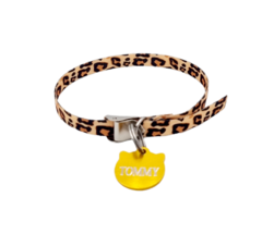 Chapita Cara de Gato DORADA + Collar 1cm Estampado Animal Print 2