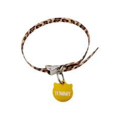 Chapita Cara de Gato DORADA + Collar 1cm Estampado Animal Print 2 - comprar online