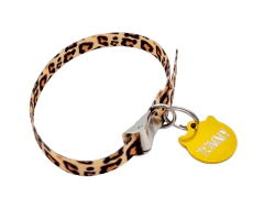 Chapita Cara de Gato DORADA + Collar 1cm Estampado Animal Print 2 - Medallas para Perros