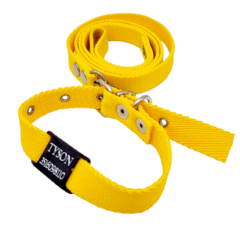 Chapita Perros Pasador NEGRO +collar+ correa AMARILLA 2cm Ancho - Medallas para Perros