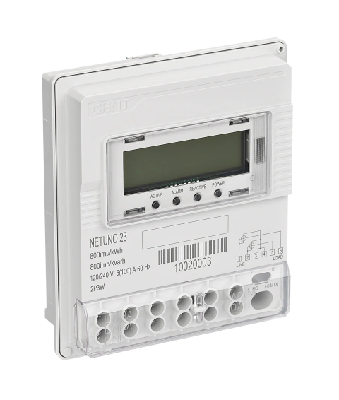 Medidor bifásico 4 fios 100A NETUNO 23 da CHINT com display digital e conexões protegidas por tampa transparente