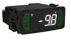 Controlador digital VX-1050e plus para válvula de expansão, mostrando a temperatura de -9,8°C.