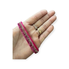 Fita Lurex Esponjosa 10mm - Rosa com Dourado e Prata no metro