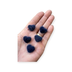 Aplique mini Coração de pelinho base de metal Azul Marinho 5 unidades