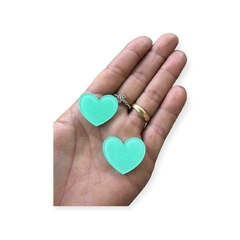 Aplique de coração de resina com glitter Verde BB 2,5 cm unidades
