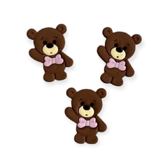 Aplique Emborrachado Ursinho Marrom com Lacinho rosa 3x3 cm