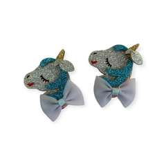 Aplique Flocado Unicórnio Azul 5x4 cm